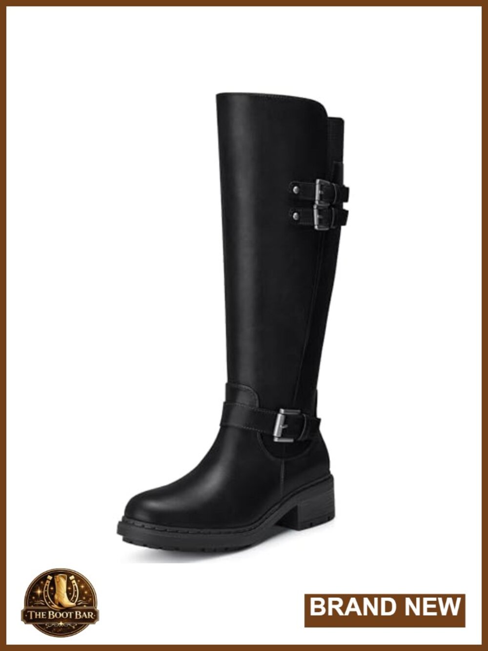 Knee High Boots Faux Leather Round Toe Zipper Motorcycle Riding
